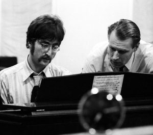 John Lennon with Beatles producer, George Martin